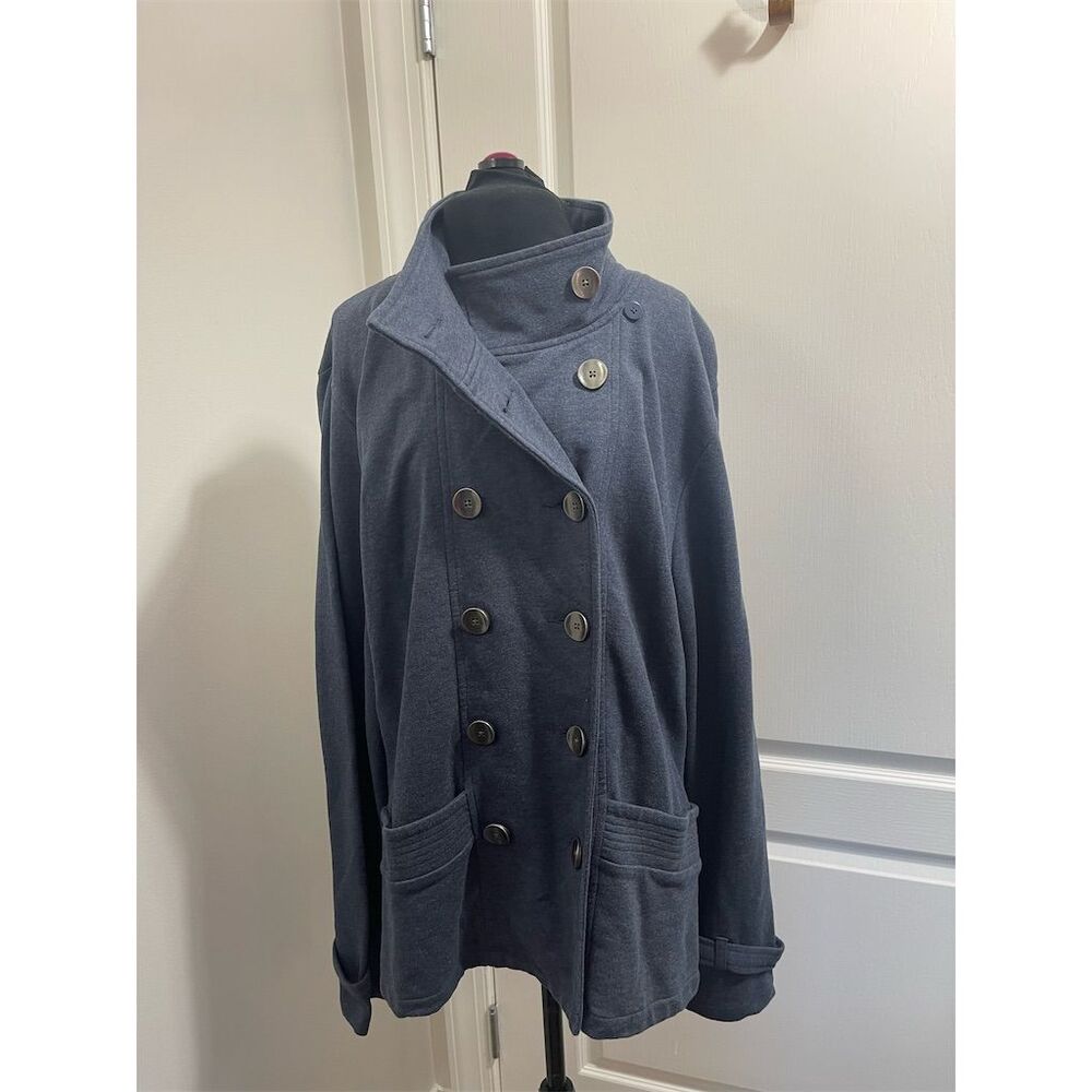 Coldwater Creek Women's Blue Gray Double Breasted Cotton Soft Peacoat Size M - Picture 3 of 14